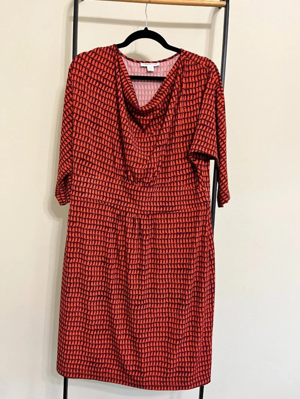 Coldwater Creek Understated Bird Print Cowl Neck Coquette Midi Dress 16 - Picture 2 of 9